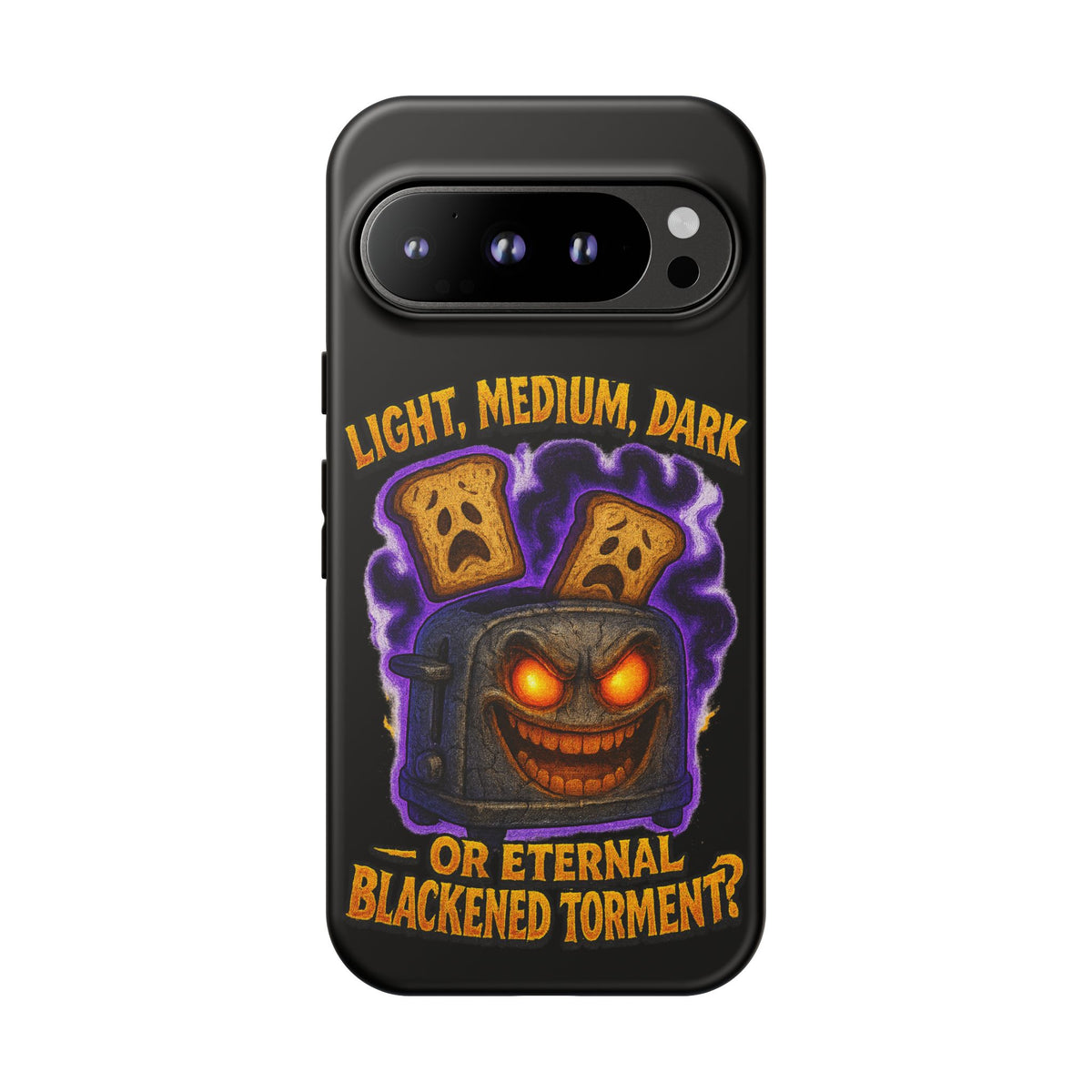 Phone Case — 'Light, Medium, Dark or Eternal Blackened Torment?' Spooky Toast & Toaster Horror Design