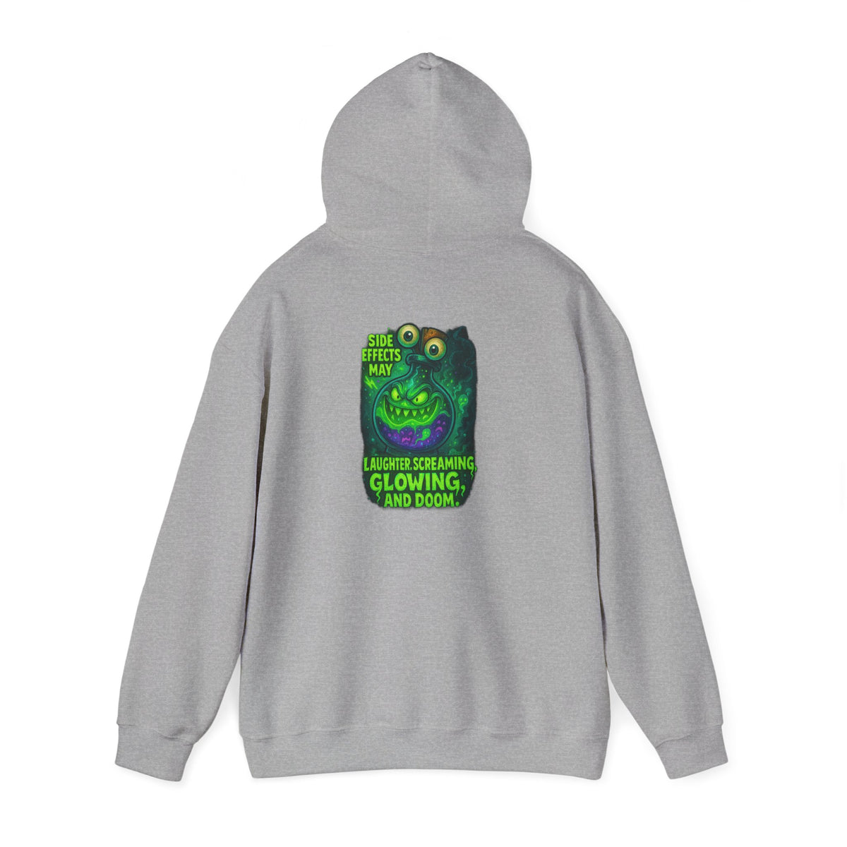 Glowing Green Monster Hoodie - "Causes Screaming, Glowing, and Doom" Graphic Pullover