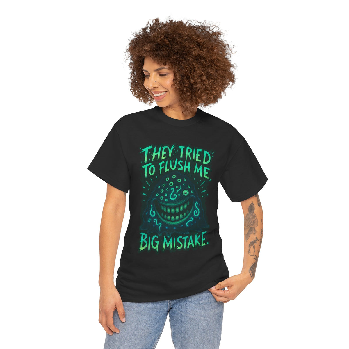 They Tried To Flush Me Big Mistake Tee | Creepy Smiling Face Graphic