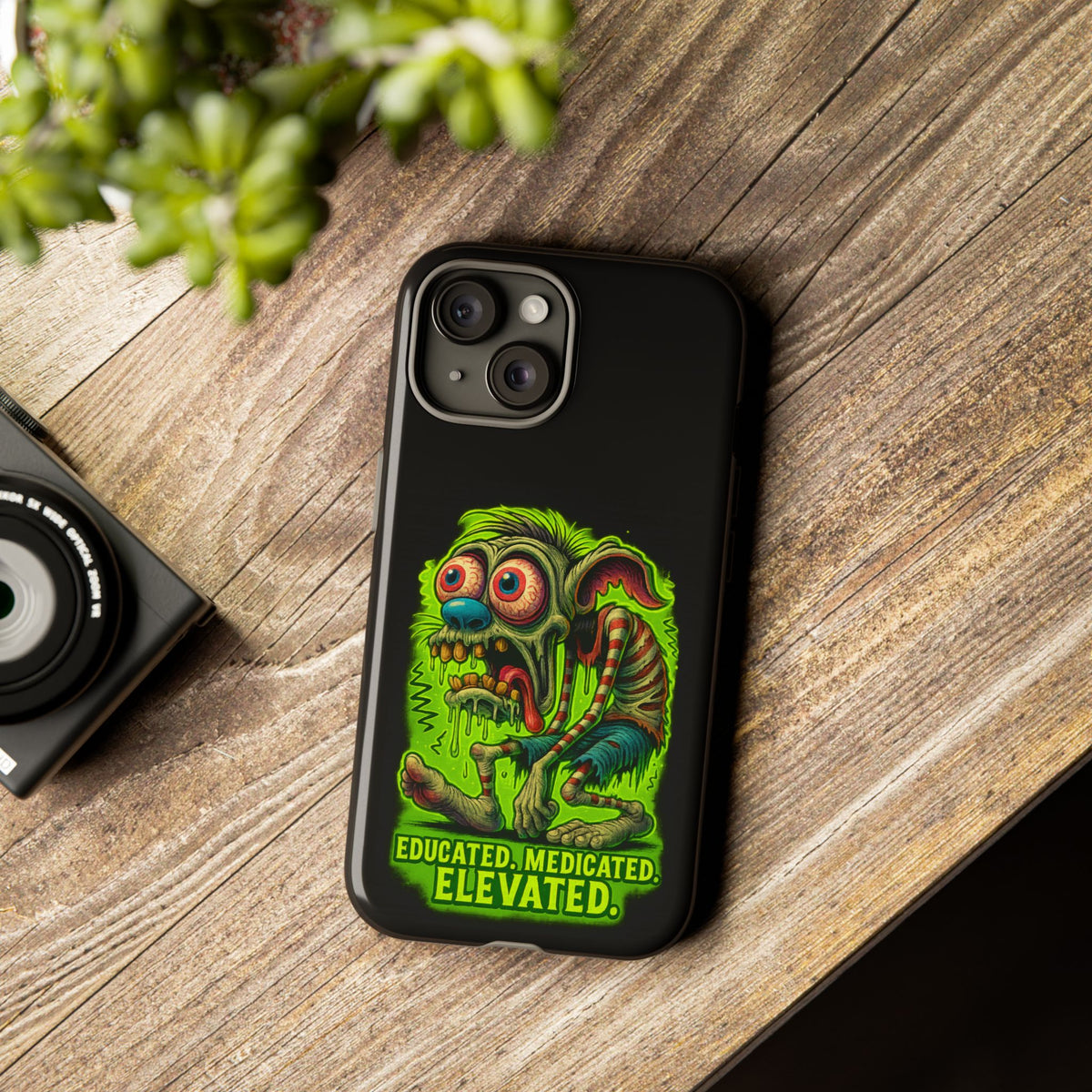 Phone Case — "Educated. Medicated. Elevated." Neon Monster Design