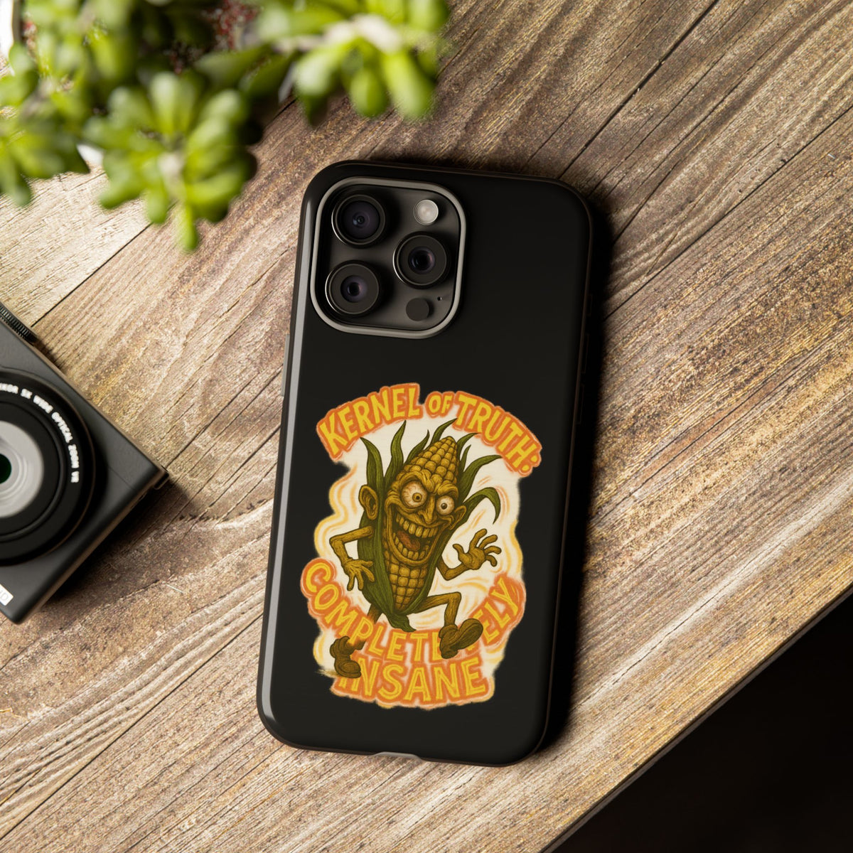 Corny Horror Phone Case - “Kernel of Truth, Completely Insane” Retro Corn Monster