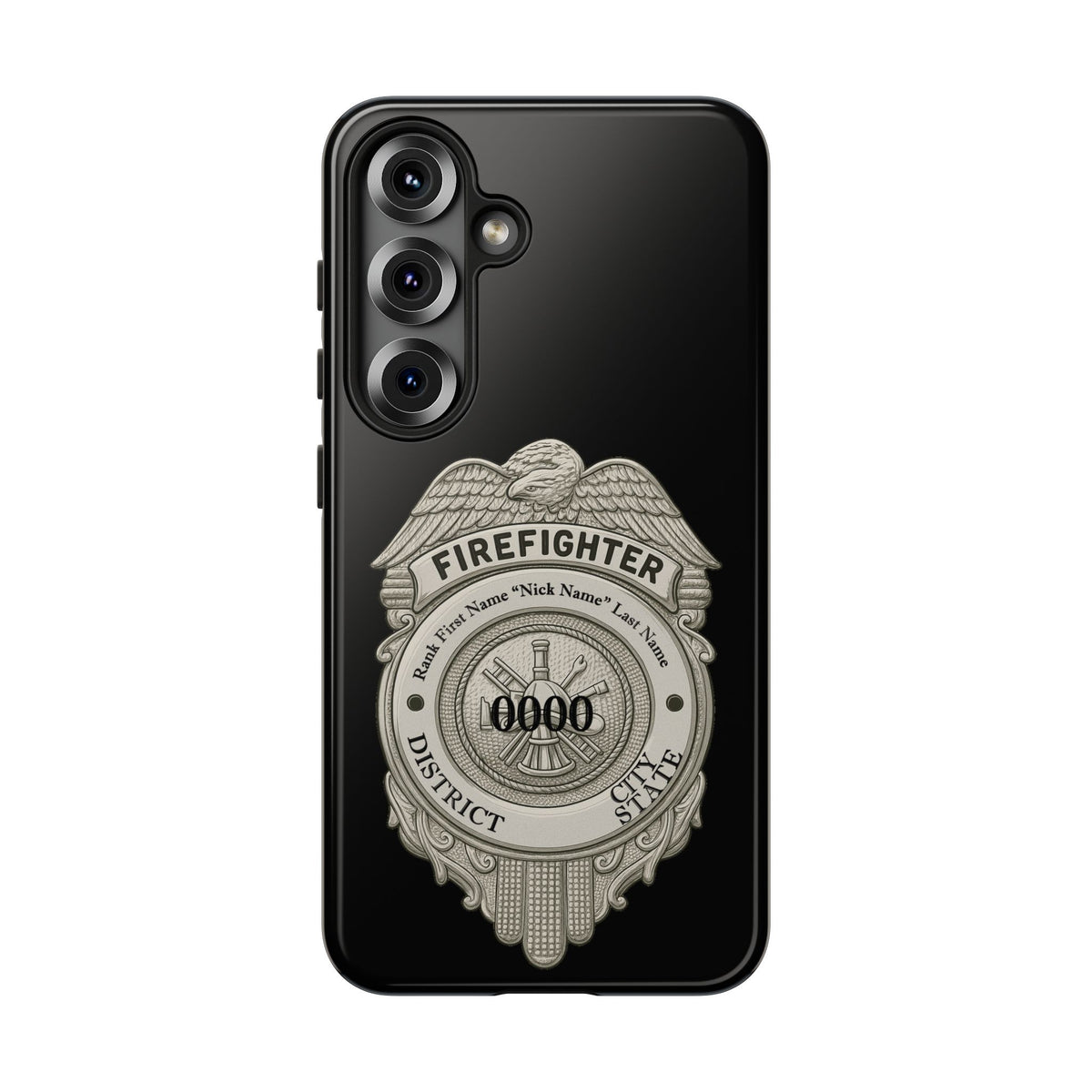 Firefighter Badge Tough Phone Case — Personalized Station Number Design