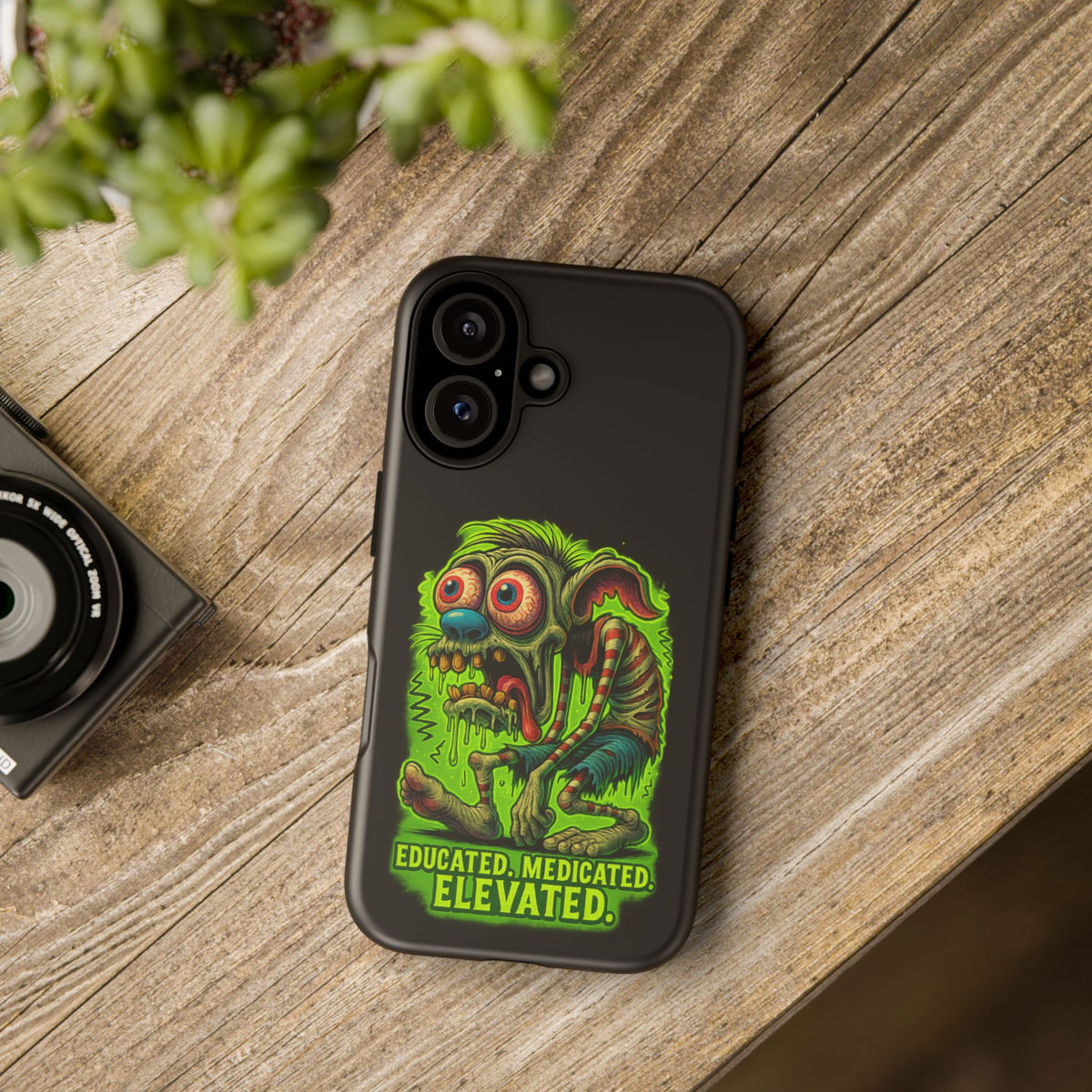 Phone Case — "Educated. Medicated. Elevated." Neon Monster Design