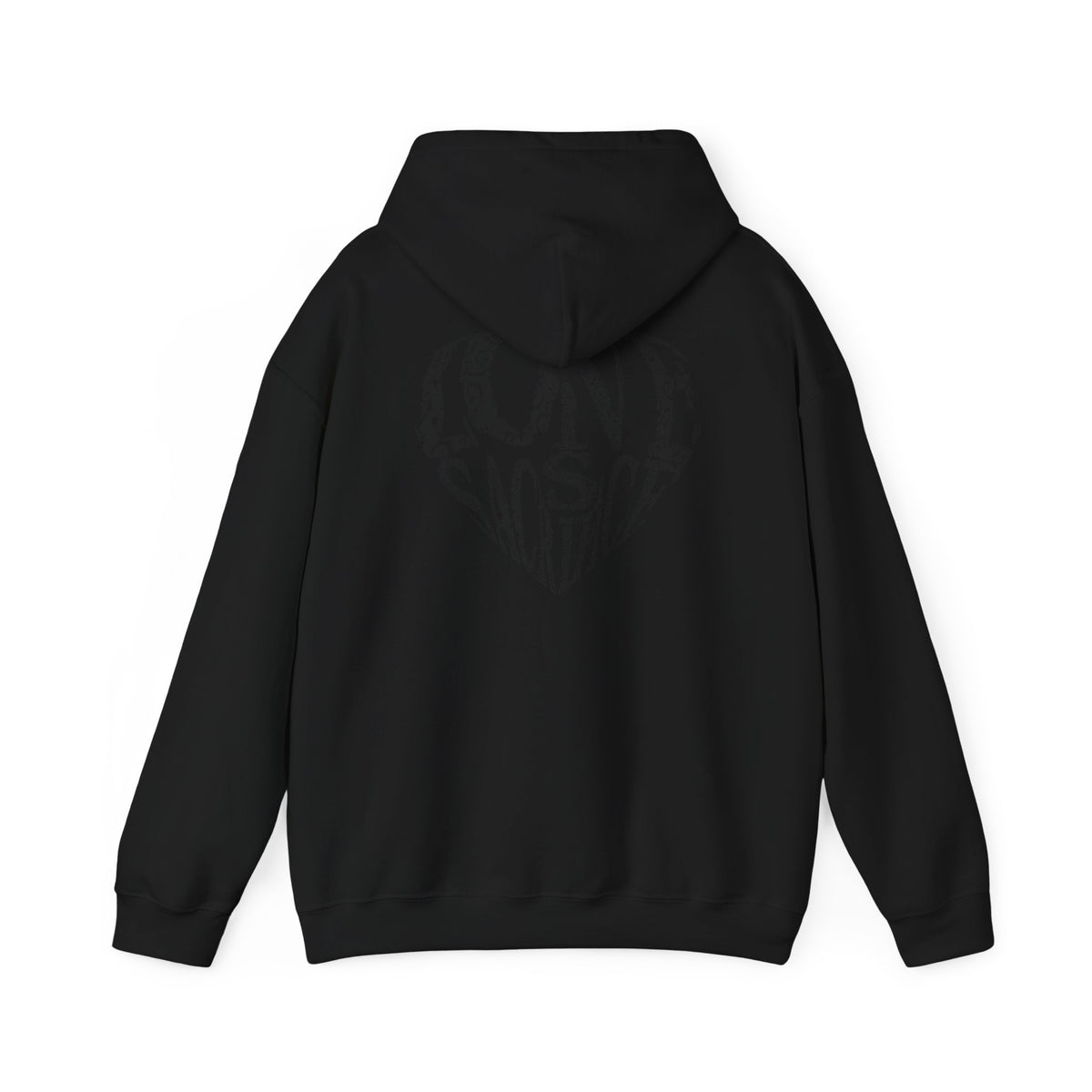 Hoodie — Black Heart Typography “Love” Graphic Pullover