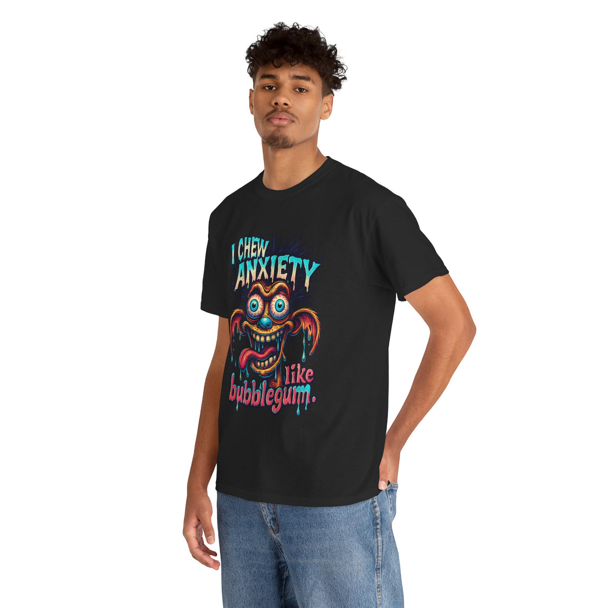 I Chew Anxiety Like Bubblegum T-Shirt | Retro Monster Illustration