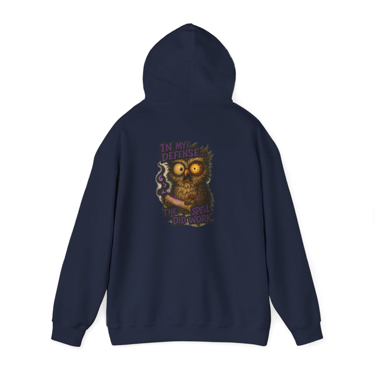 Owl With Scroll Hoodie — Vintage Spooky Owl Back Print Hooded Sweatshirt