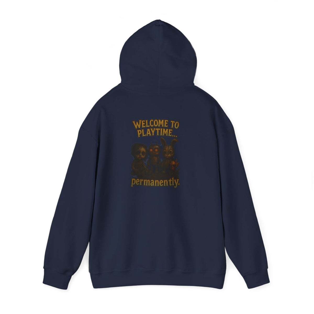 Hoodie — 'Welcome Playtime Permanently' Vintage Horror Character Back Graphic