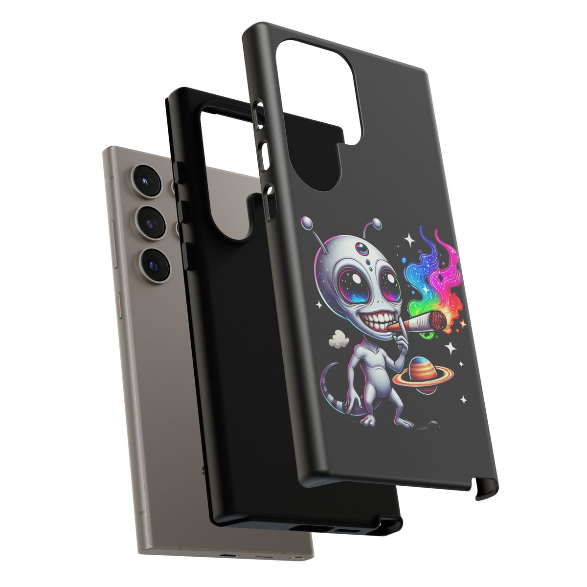 Alien Smoking Rainbow Galaxy Phone Case — Cute Cosmic Art Tough Case