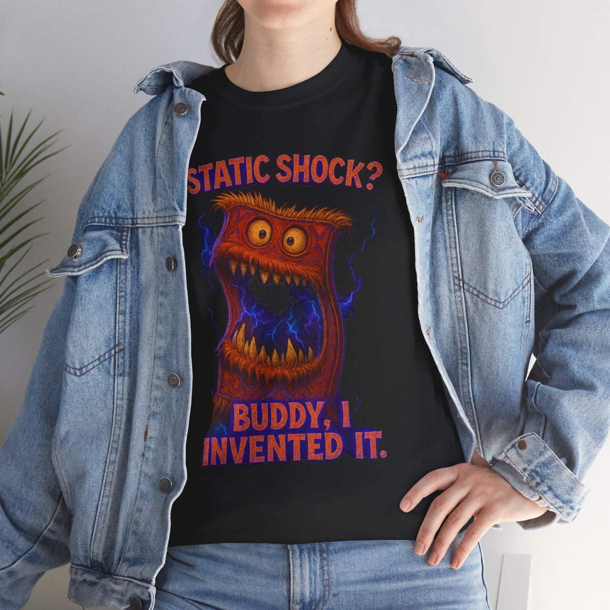 Static Shock? Buddy I Invented It T-Shirt | Retro Monster Graphic