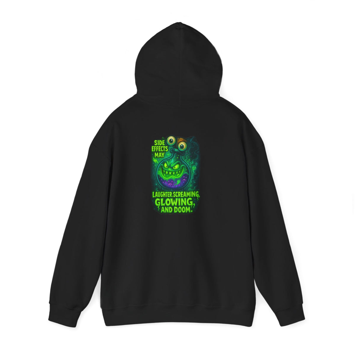 Glowing Green Monster Hoodie - "Causes Screaming, Glowing, and Doom" Graphic Pullover