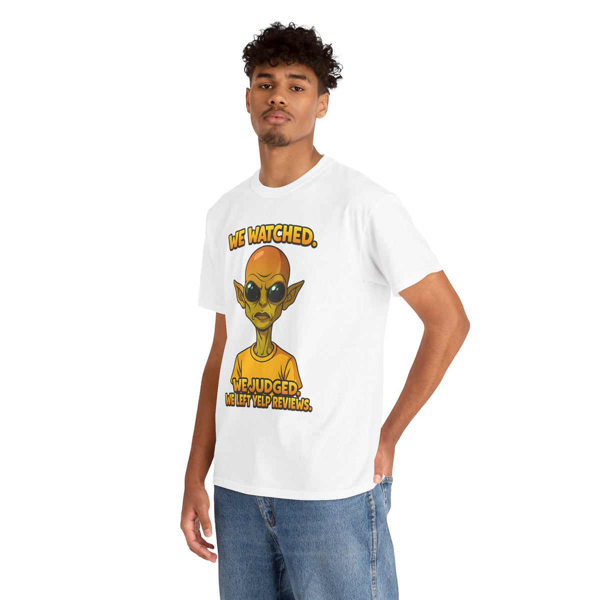 Alien Reviewer Graphic Tee — "We Watched, We Judged, We Left Yelp Reviews"
