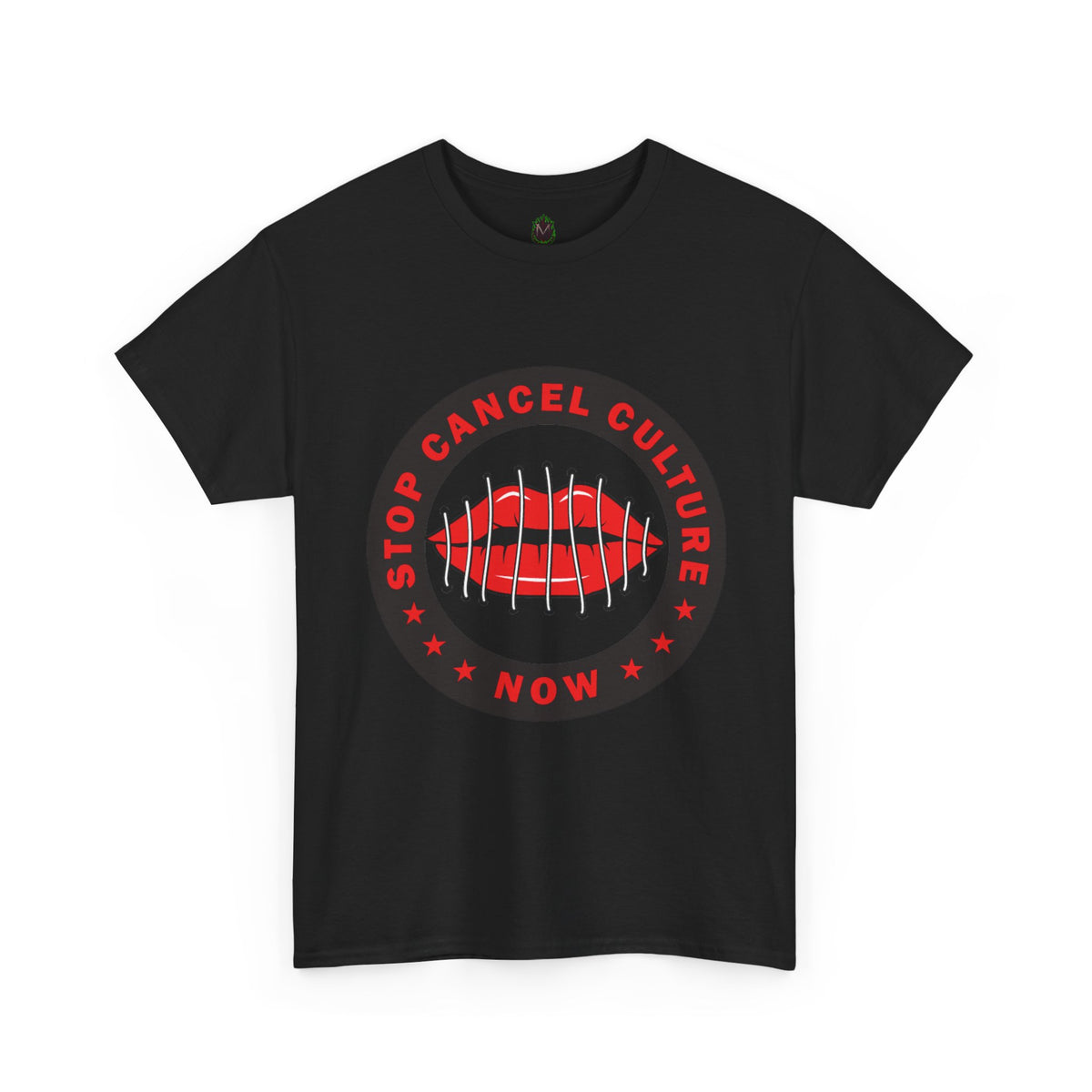 Stop Cancel Culture Now – Free Speech Tee (Barred Lips Design)
