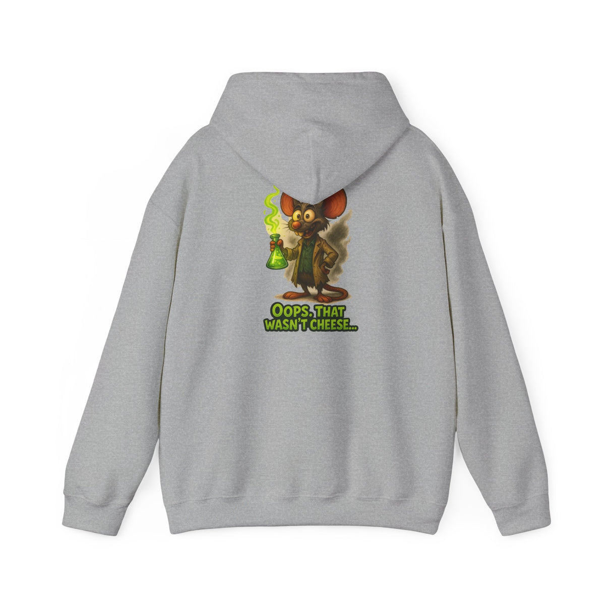 Chemistry Mouse Hoodie — "Oops, That Wasn't Cheese" Cute Scientist Graphic