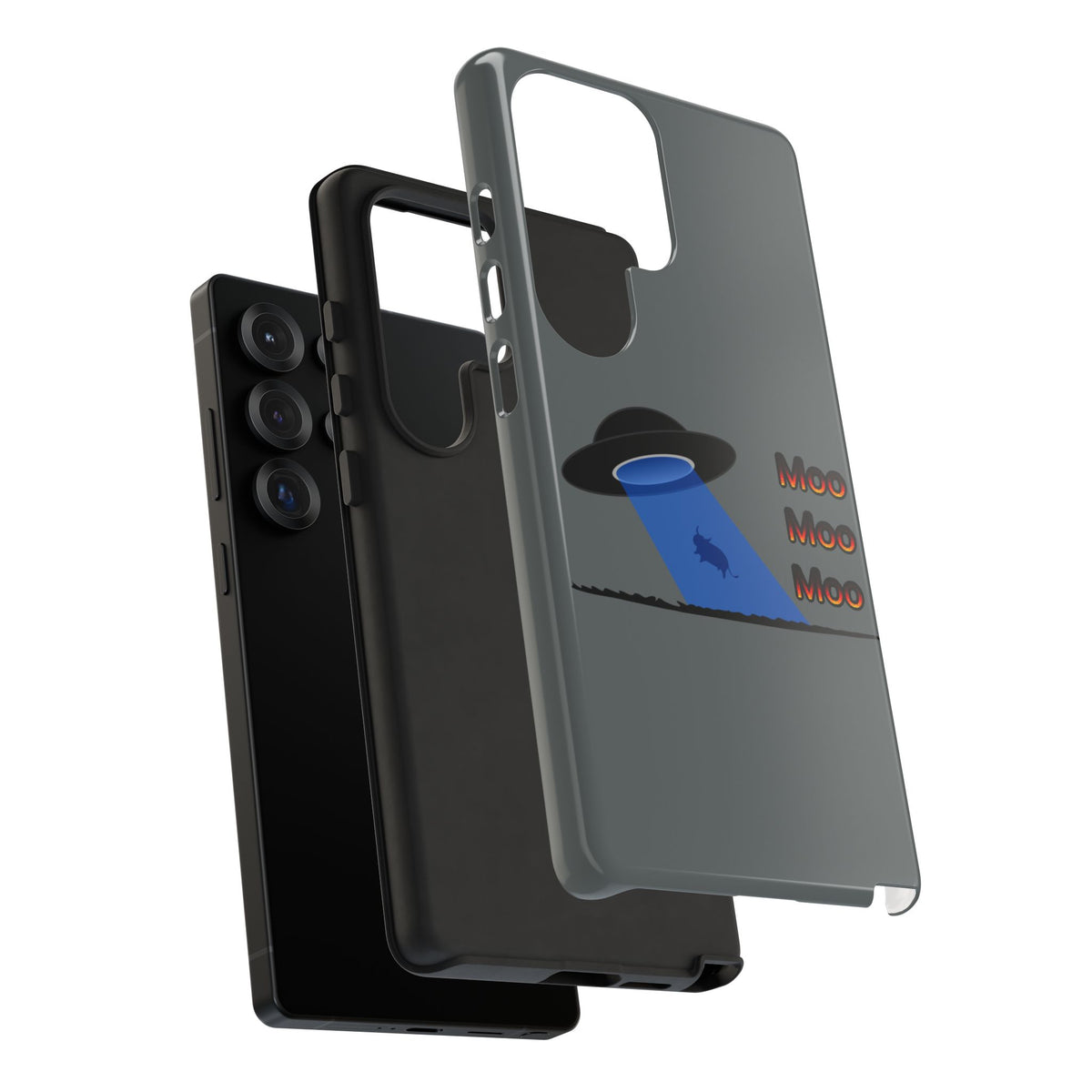 Phone Case — Funny UFO Cow Abduction Design with “Moo Moo Moo”