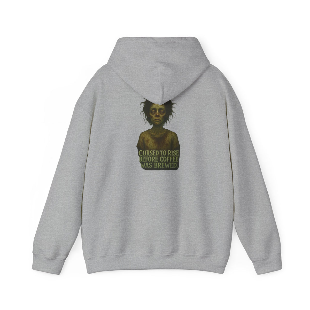 Hoodie — "Cursed to Rise Before Coffee Was Brewed" Goth Coffee Graphic Hooded Sweatshirt