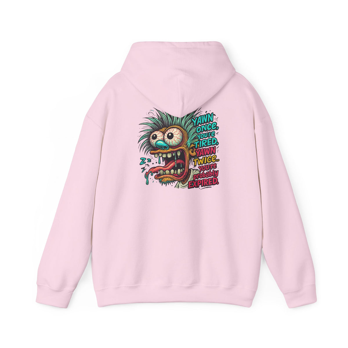 Skater Monster Graphic Hoodie — “Yawn Once, Yawn Twice, Never Appear” Retro Skate Pullover