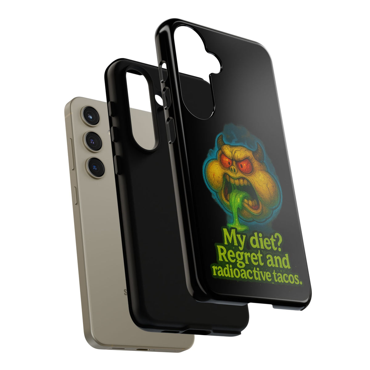 My Diet? Regret & Radioactive Tacos Phone Case — Funny Retro Monster Protective Cover