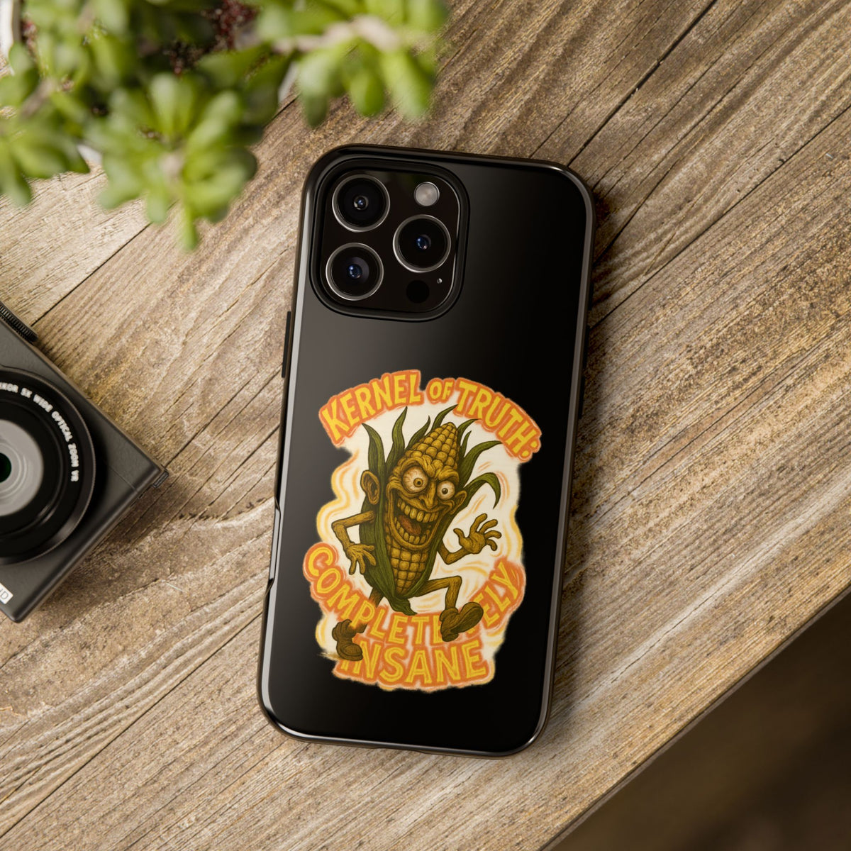 Corny Horror Phone Case - “Kernel of Truth, Completely Insane” Retro Corn Monster