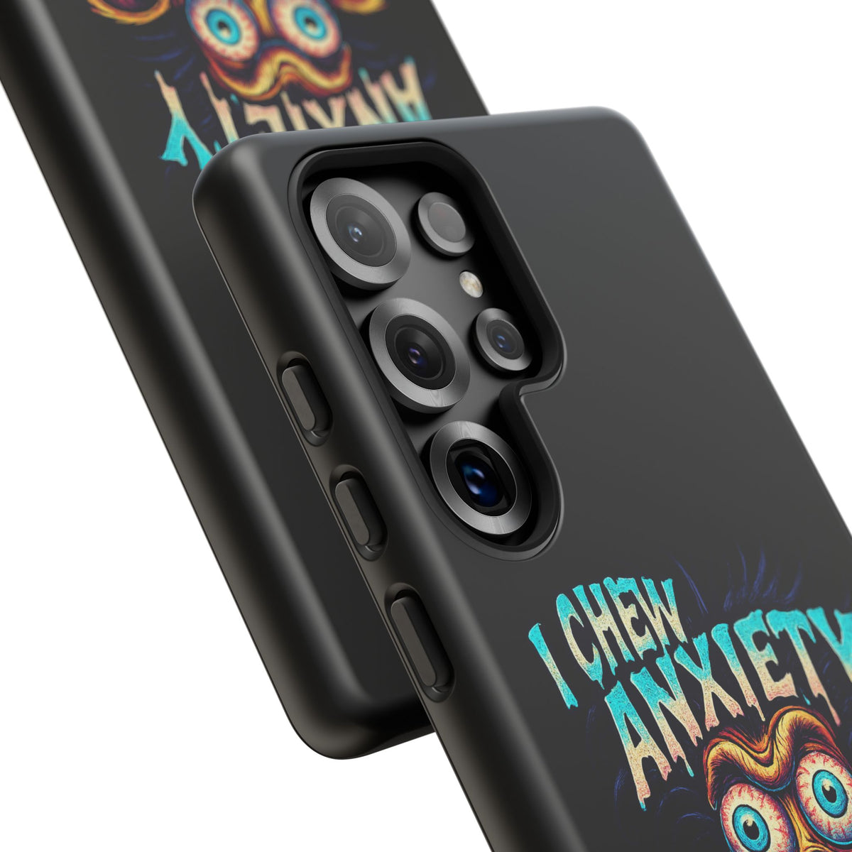 Phone Case — "I Chew Anxiety Like Bubblegum" Retro Monster Design