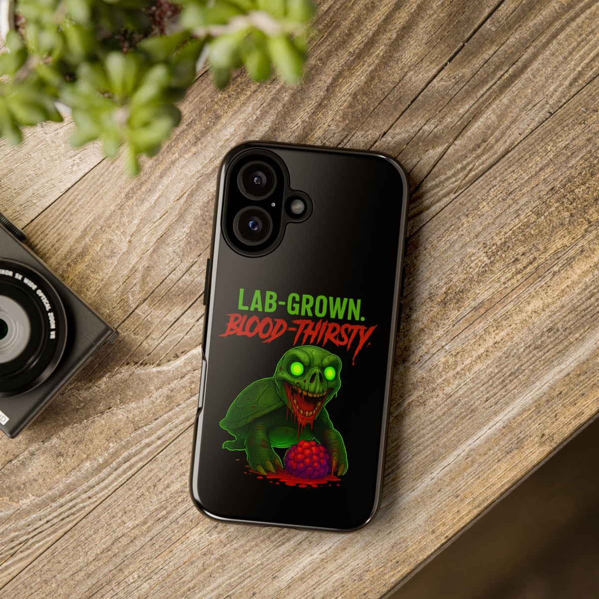 Phone Case — “Lab-Grown. Blood-Thirsty!” Green Monster Horror Design