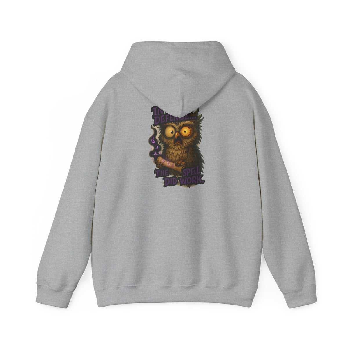 Owl With Scroll Hoodie — Vintage Spooky Owl Back Print Hooded Sweatshirt
