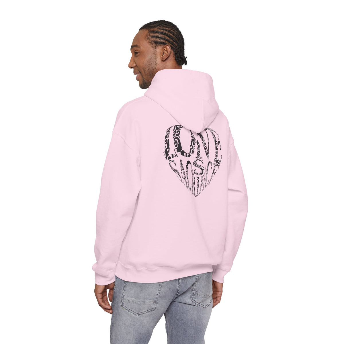 Hoodie — Black Heart Typography “Love” Graphic Pullover
