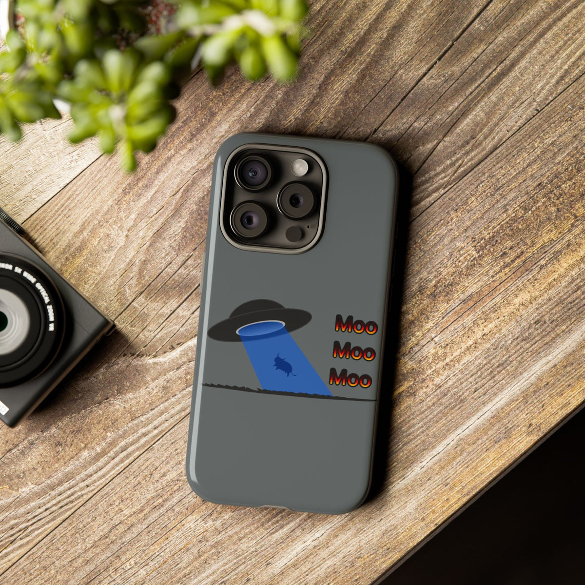 Phone Case — Funny UFO Cow Abduction Design with “Moo Moo Moo”