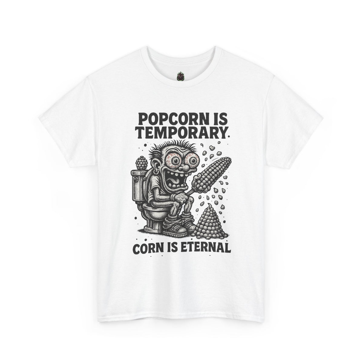 Popcorn Is Temporary Corn Is Eternal T-Shirt | Retro Skull Corn Design