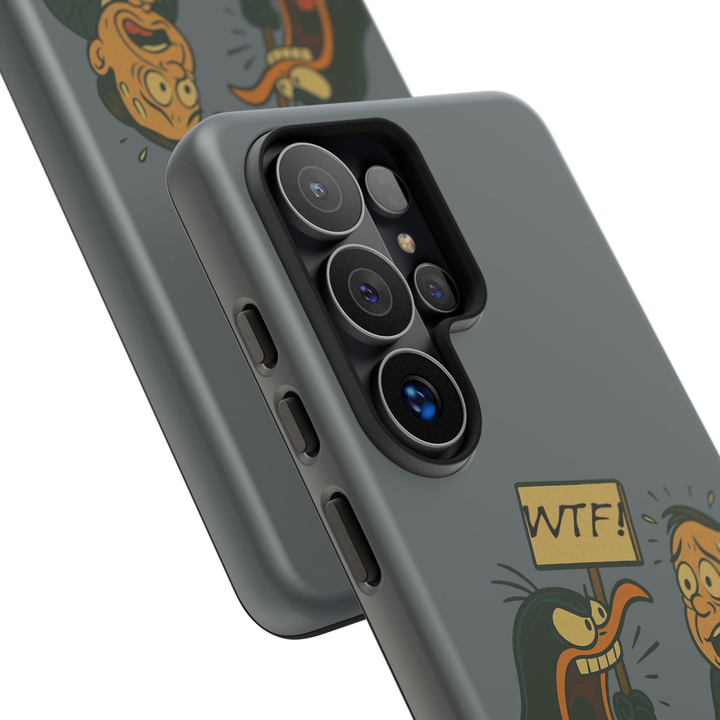 Phone Case - Cartoon Penguin Yelling 'WTF' at Shocked Man, Funny Protective iPhone Cover
