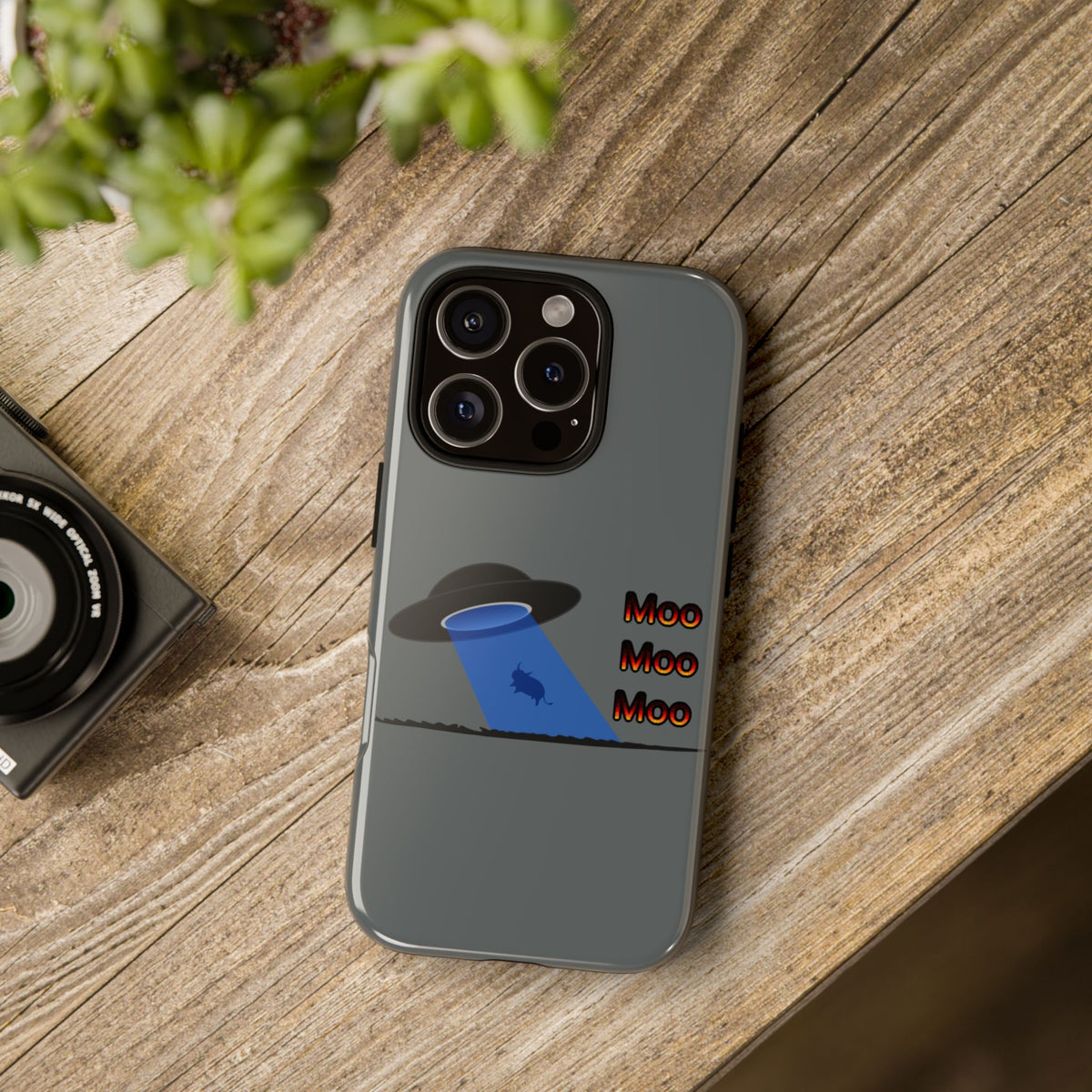 Phone Case — Funny UFO Cow Abduction Design with “Moo Moo Moo”