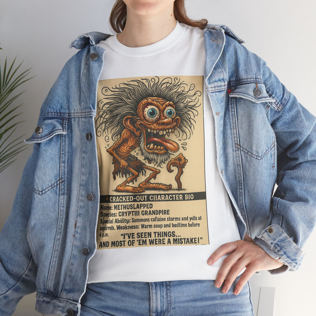 Methslapped – Cryptid Grandpa Character Bio T-Shirt