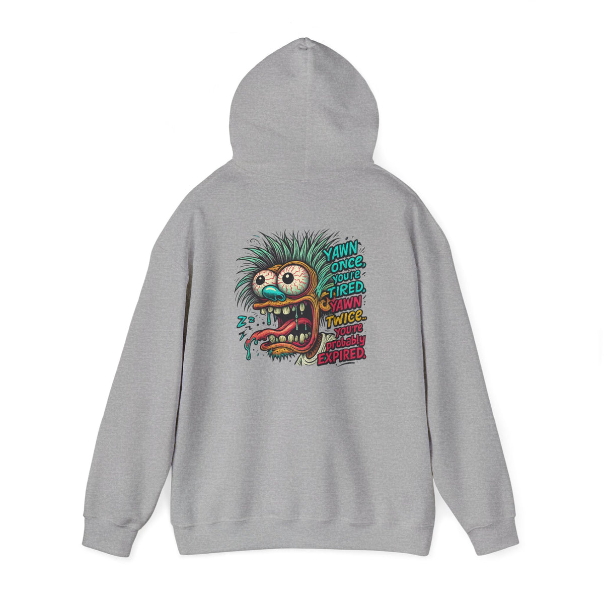 Skater Monster Graphic Hoodie — “Yawn Once, Yawn Twice, Never Appear” Retro Skate Pullover