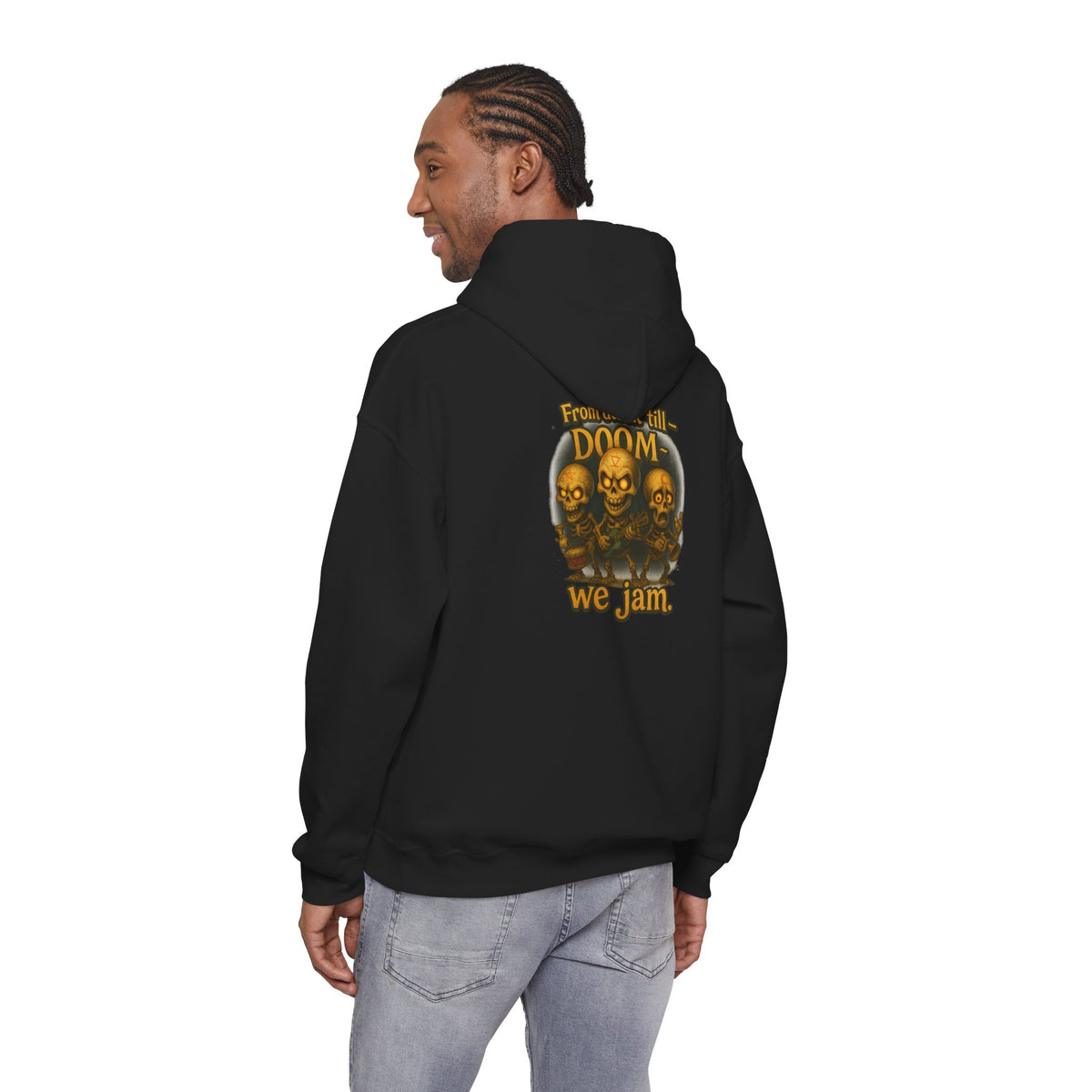 Doom We Jam Hoodie — Retro Skull Metal Band Graphic Sweatshirt