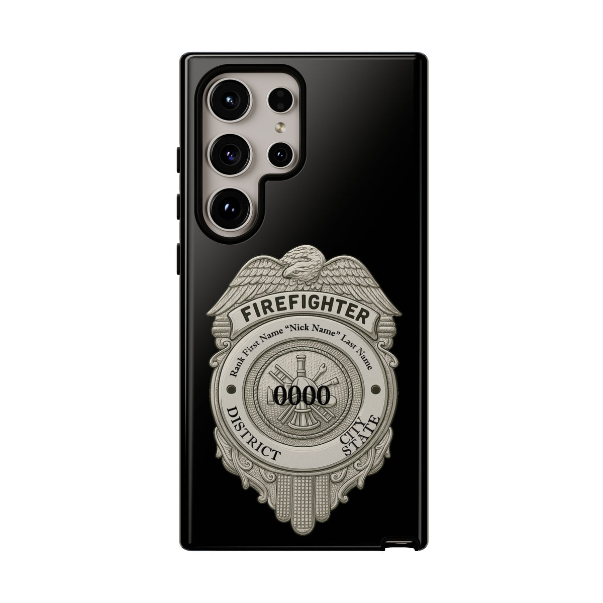 Firefighter Badge Tough Phone Case — Personalized Station Number Design