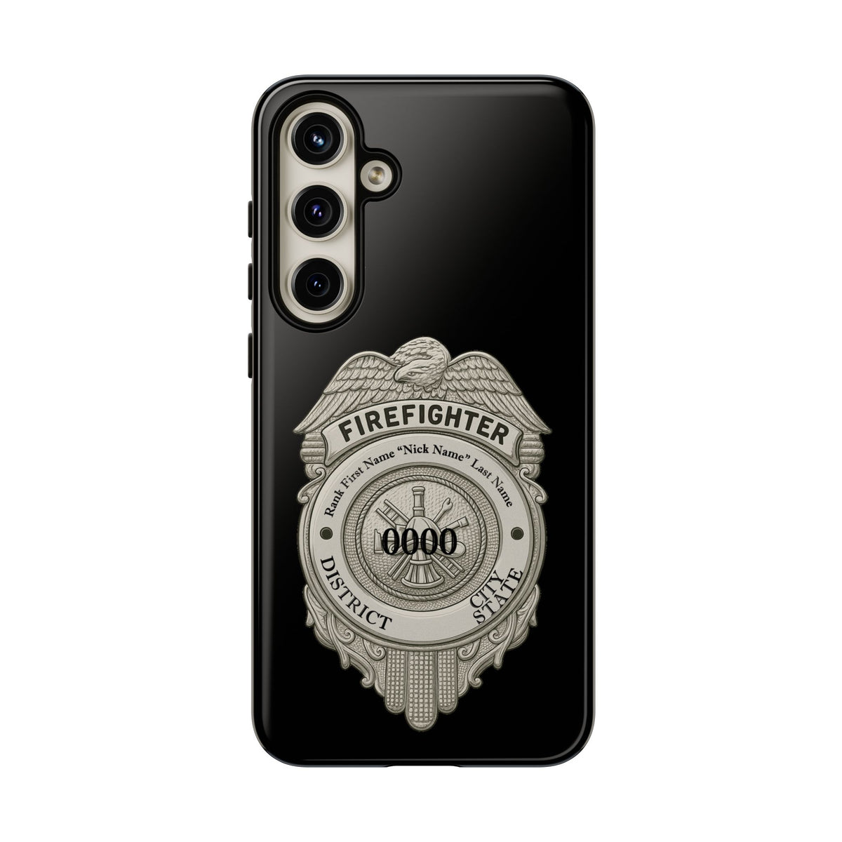 Firefighter Badge Tough Phone Case — Personalized Station Number Design