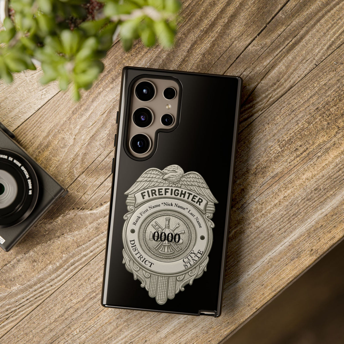 Firefighter Badge Tough Phone Case — Personalized Station Number Design
