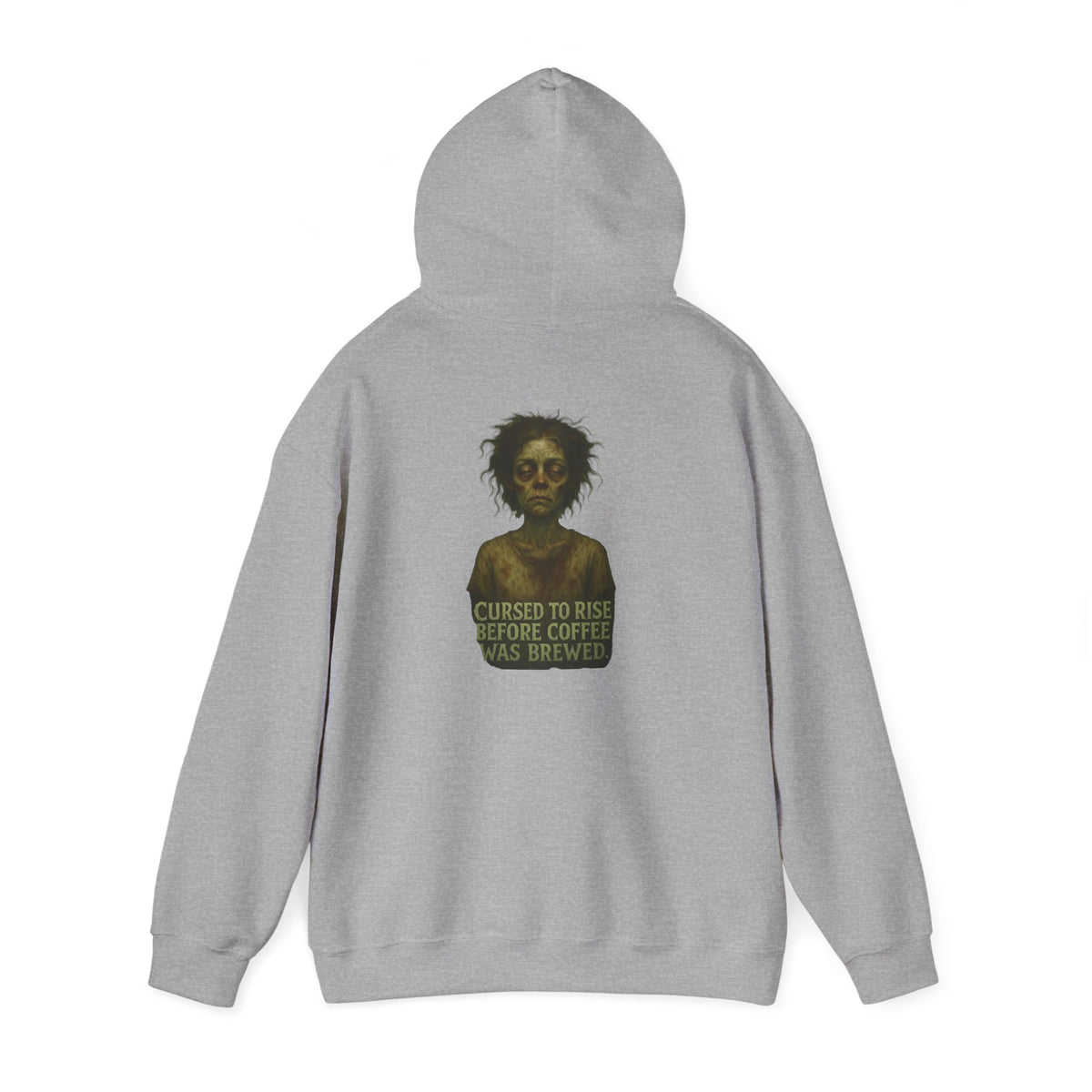 Hoodie — "Cursed to Rise Before Coffee Was Brewed" Goth Coffee Graphic Hooded Sweatshirt