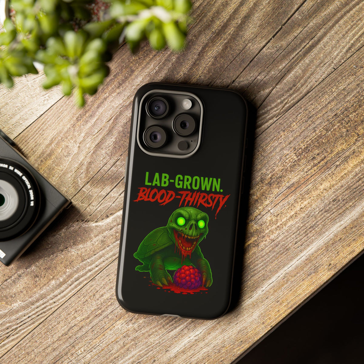 Phone Case — “Lab-Grown. Blood-Thirsty!” Green Monster Horror Design