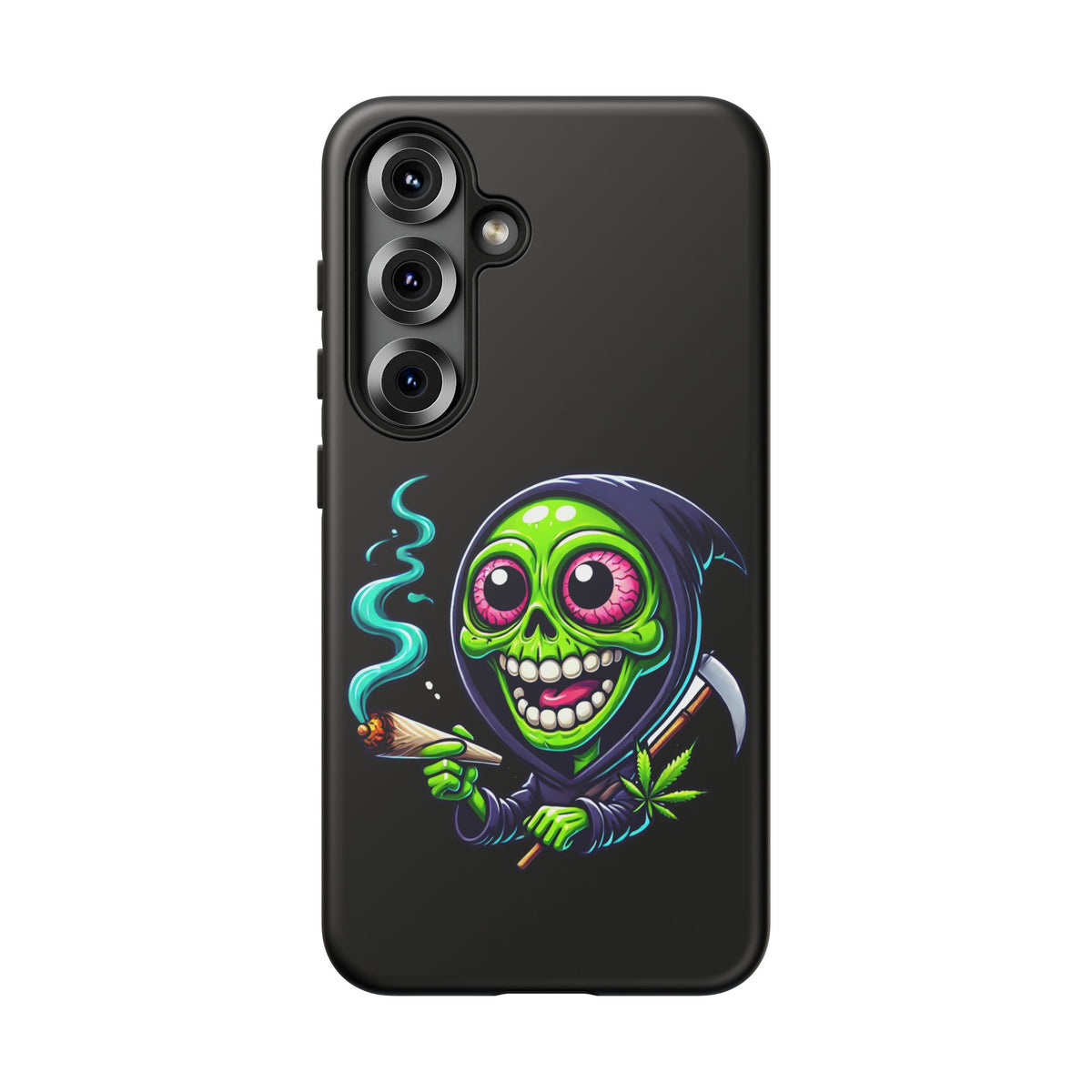 Grinning Stoner Grim Reaper Phone Case – Cannabis Skull iPhone Cover
