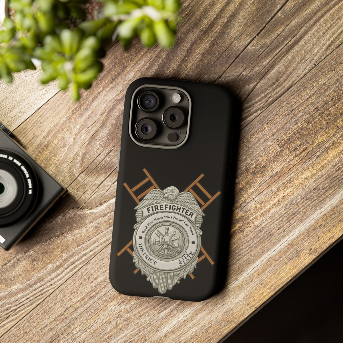 Firefighter Badge Tough Phone Case — Firefighter Helmet & Ladders Protective Case