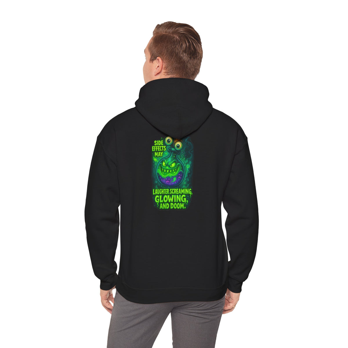 Glowing Green Monster Hoodie - "Causes Screaming, Glowing, and Doom" Graphic Pullover