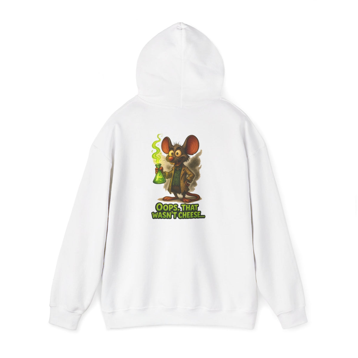 Chemistry Mouse Hoodie — "Oops, That Wasn't Cheese" Cute Scientist Graphic