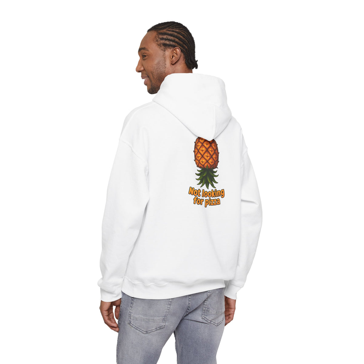 Pineapple Graphic Hoodie — "Not looking for pizza" Tropical Lounge Sweatshirt
