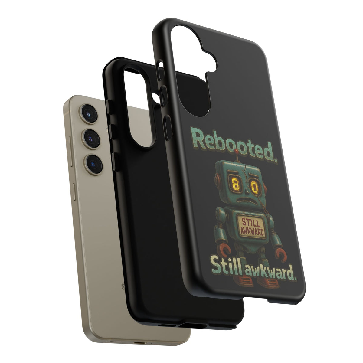 Phone Case — 'Rebooted. Still Awkward.' Retro Robot Protective Cover