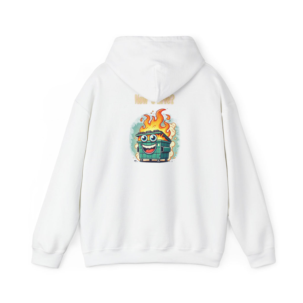 Dumpster Fire Hoodie - Funny Cartoon Trash Bin on Fire Graphic Hoodie