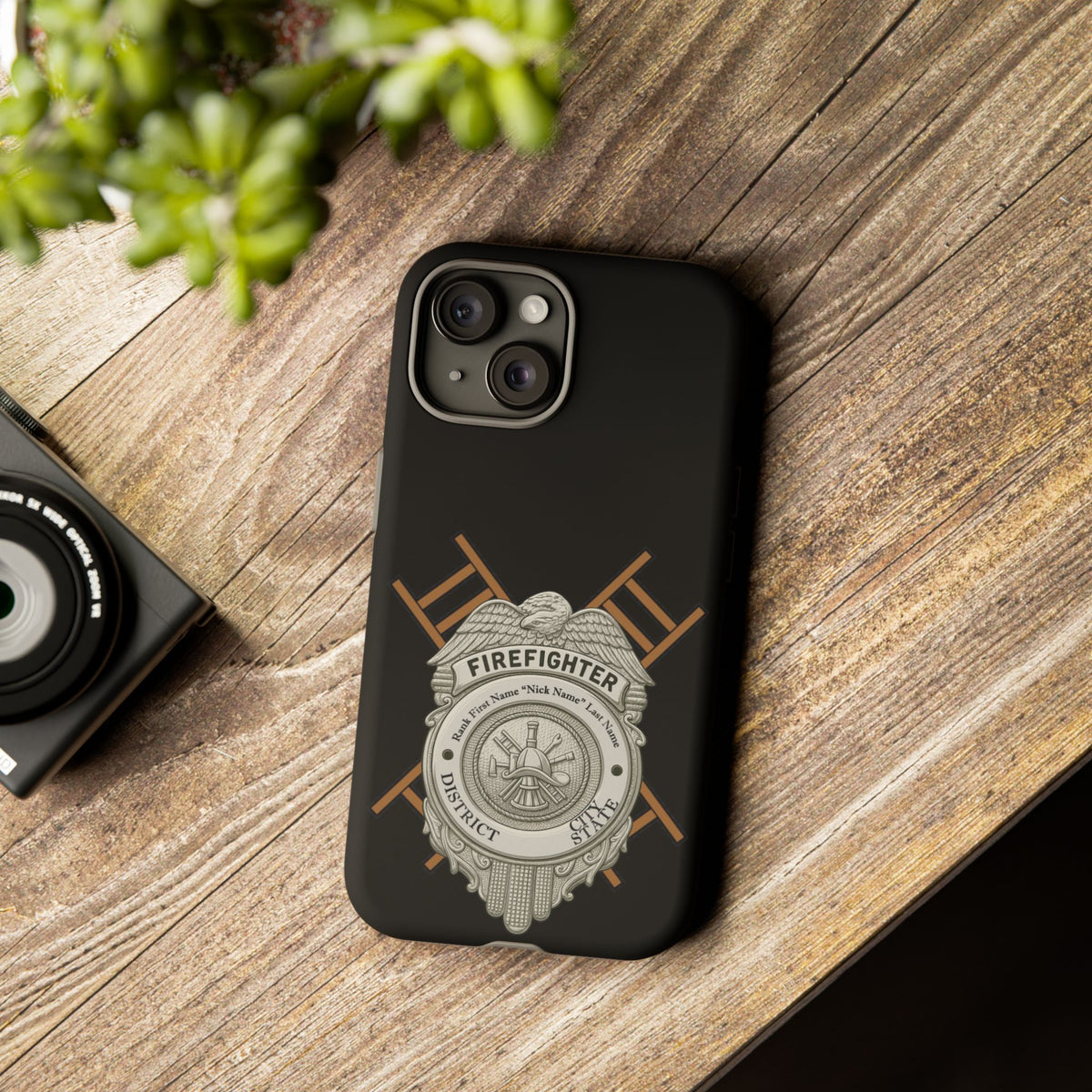 Firefighter Badge Tough Phone Case — Firefighter Helmet & Ladders Protective Case