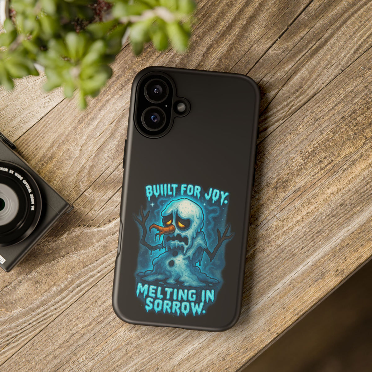Phone Case — 'Built for Joy, Melting in Sorrow' Blue Melting Snowman Protective Case