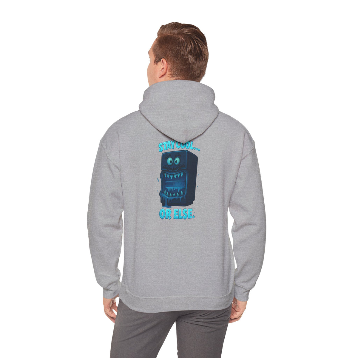 Retro Fridge Cabinet Hoodie — 'Stay in Line or Else' Graphic Pullover