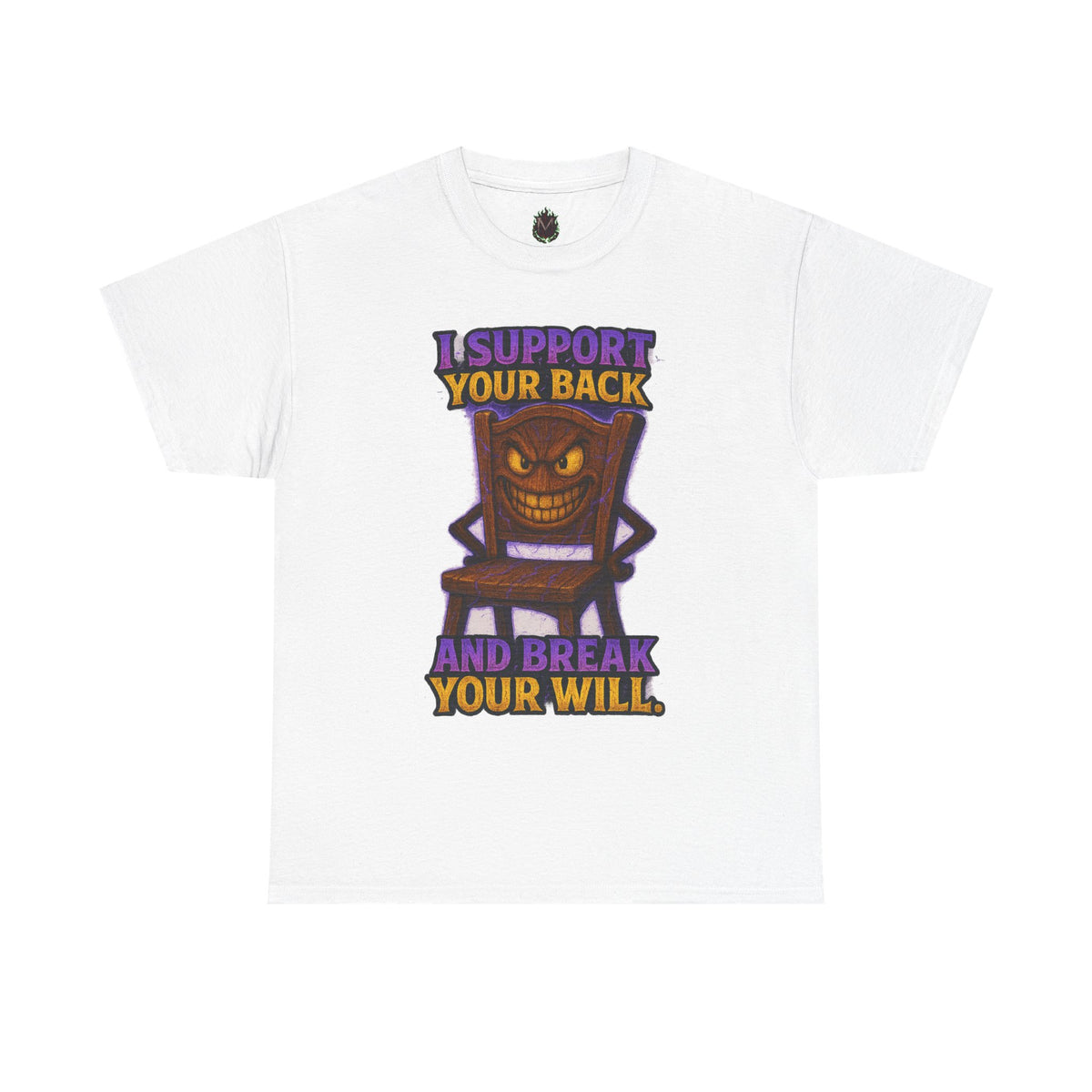 Evil Chair Character T-Shirt | I Support Your Back and Break Your Will