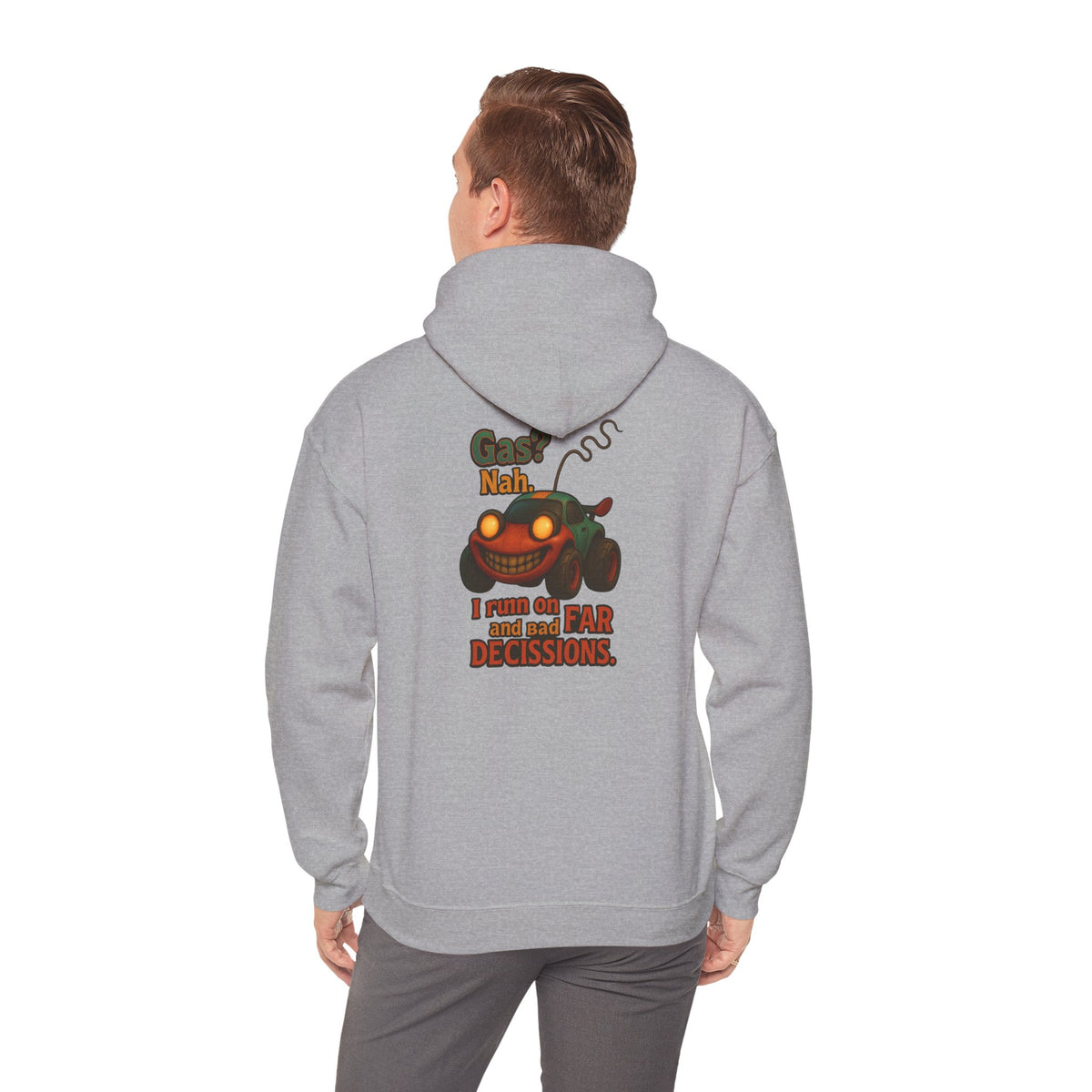 Hoodie — "Nah. I Run on Bad Decisions" Vintage Cartoon Car Graphic